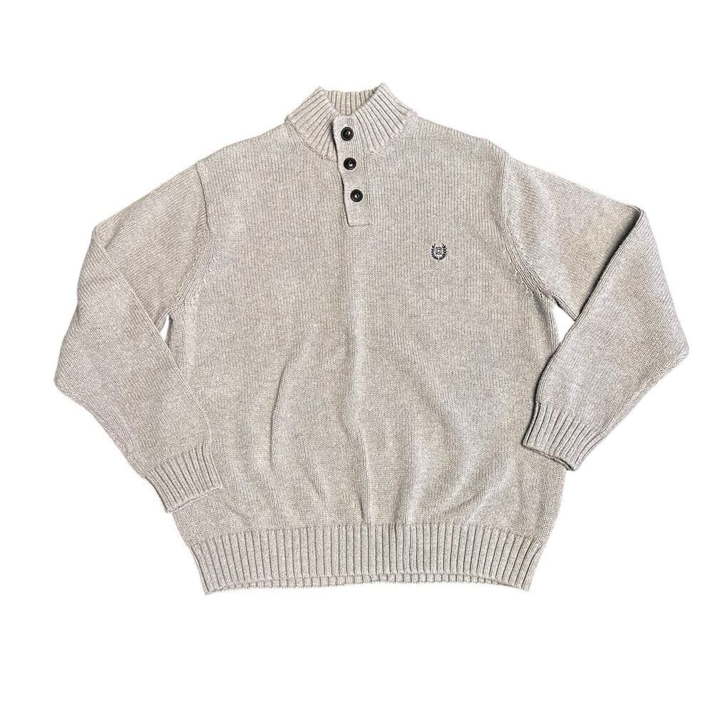Chaps Men's Gray Mock Neck 1/4 Button Up Pullover Sweater Size Large
